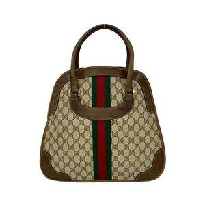 GUCCI Old Gucci Sherry Line GG Leather Handbag/Mini Boston Bag Brown 1065c